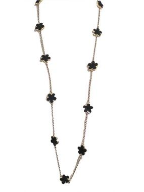 Clover Link Station Necklace Gold Tone Black Clover Signed FORNASH Morocco